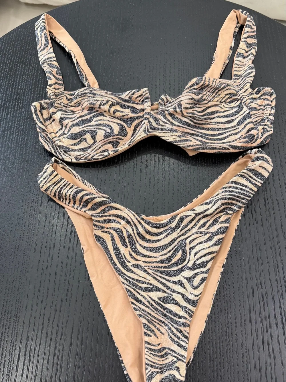 l*space Zebra-Print Bikini Bottoms in Neutral & Black